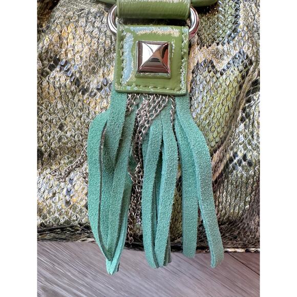 Sharif Green Snake Pattern Satchel Handbag NWT but has Peeling - Picture 15 of 16